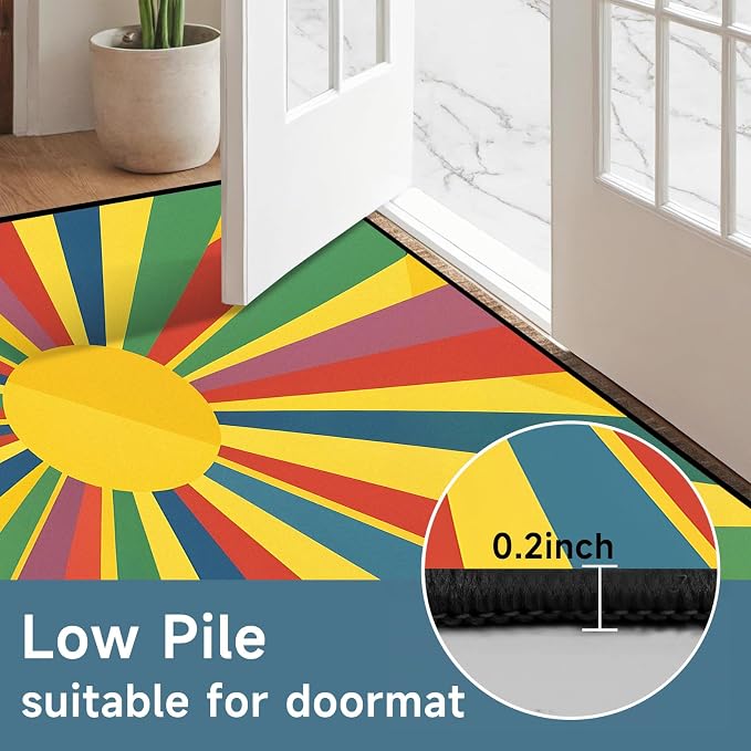 Rainbow Sunburst Area Rug Colorful Geometric Sun Carpet Soft Non-Slip Washable Floor Mat for Entryway Bedroom Living Room Nursery Playroom Classroom Home Decor,2'x3'