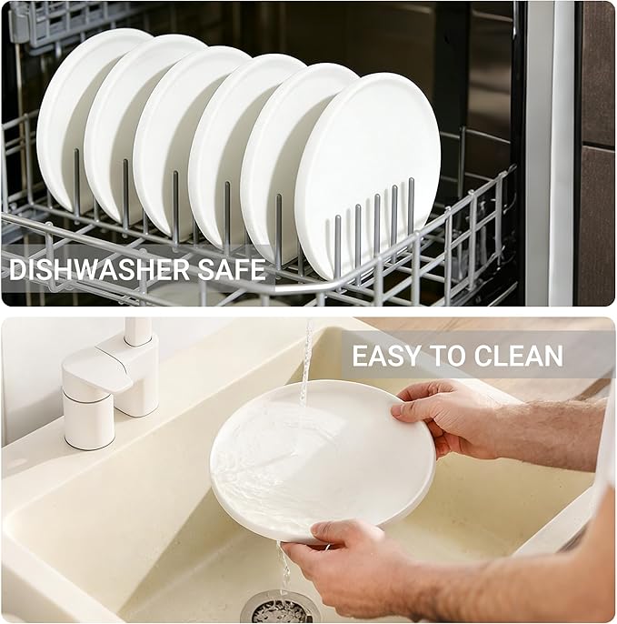 GZG Classic Series - Plates and Bowls Set for 4, 12 Piece Stoneware Dinnerware Sets, Microwave and Dishwasher Safe Lead-Free Handcrafted Ceramic Dishes Set - Ivory White