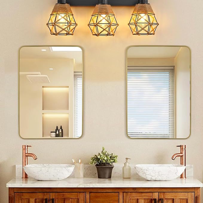 Gold Wall Mirror for Bathroom 24X32 Inch Stainless Steel Metal Frame Bathroom Vanity Mirror Rounded Rectangle Mirror Rustproof for Entryway, Living Room Hangs Vertically or Horizontally