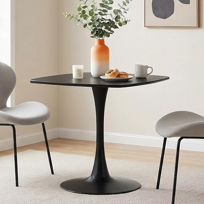 Black Square Dining Table,31.5" Tulip Table with Metal Pedestal,15-Minute Quick Assembly,Mid Century Modern Leisure Table for Kitchen Small Places Cafe (Black)