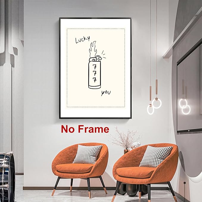 Lucky You Picture Funky Black and White Artwork Lighter Wall Art Retro Trendy Aesthetic Print Black and White Vintage Paintings Black Minimalist Poster Vintage Preppy Prints for Bedroom 16x24in