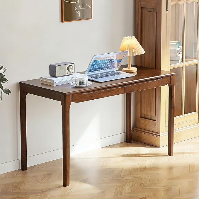 Widen Solid Wood Desk with Drawers,47"X24" Wood Writing Desk for Small Space,Student Computer PC Desks,Home Desks for Work,Gaming Study Desk for Bedroom Escritorios Desk Table (Walnut, 47”)