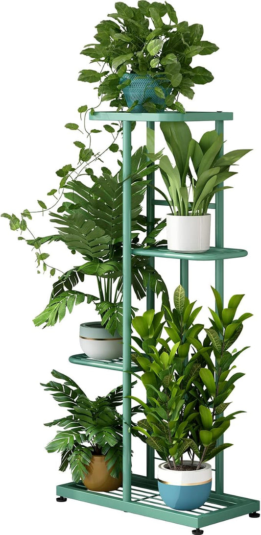 LINZINAR Metal 4 Tier 5 Potted Indoor Outdoor Plant Stand Shelf Planter Display for Patio Garden Corner Balcony Living Room
