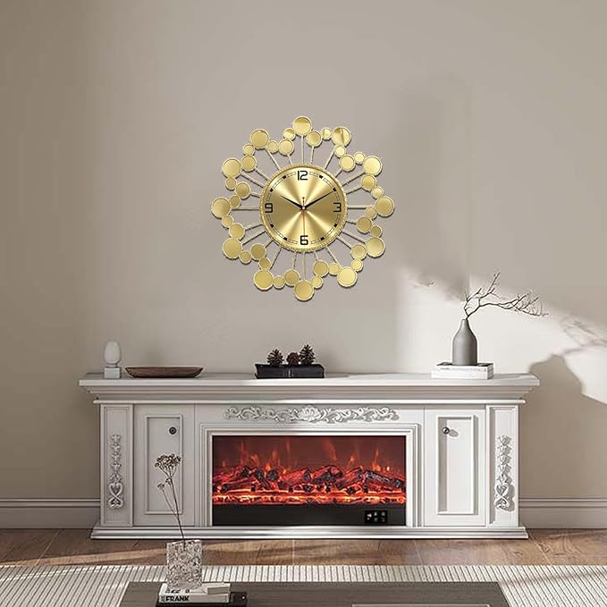 Mid Century Modern Gold Silent Wall Clock Non Ticking for Living Room, 23 inch Decorative Round Black Clock for Wall, Unique Metal Fancy Clock Wall Decor for Bedroom Entryway