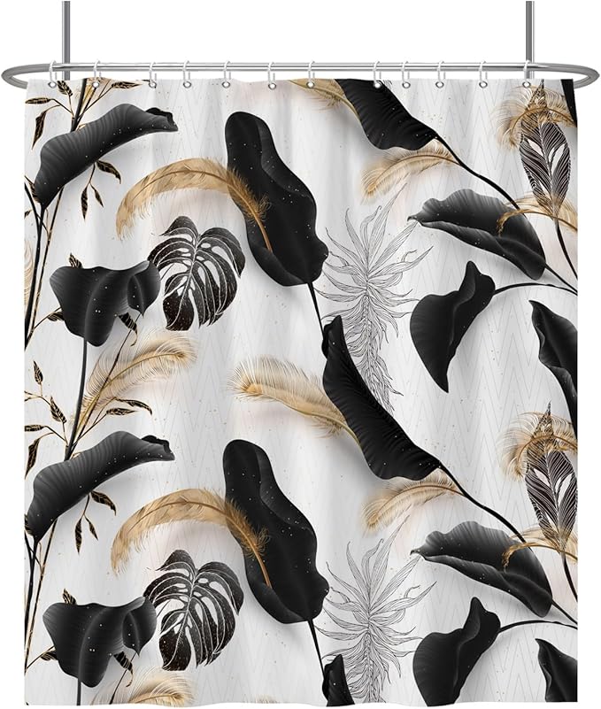 Baocicoo Black Leaves Shower Curtain Bohemian Style Shower Curtain for Bathroom Tropical Leaves Boho Floral Shower Curtains Bathtub Living Room Decor Bathroom Decorations with Hooks 72x78 Inches