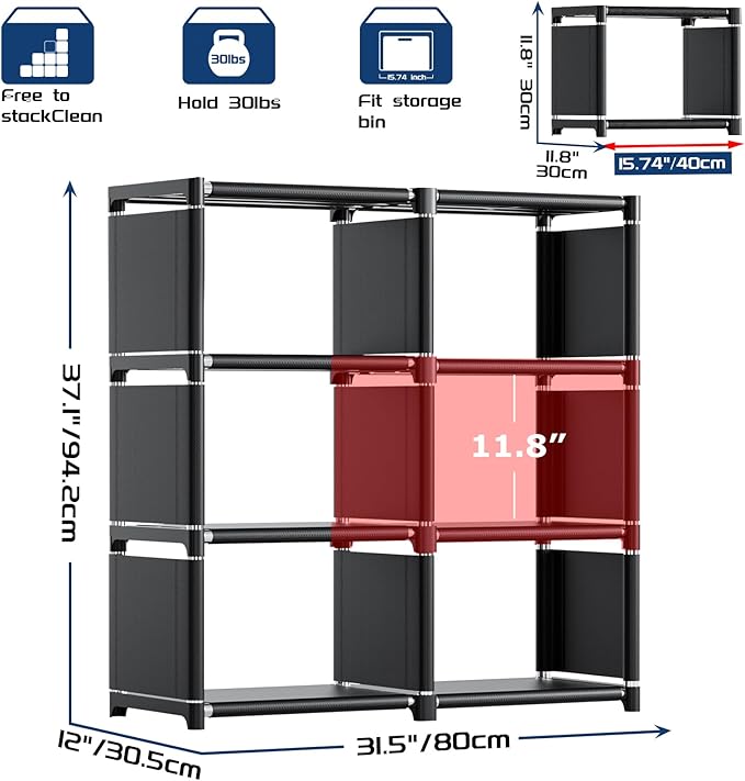 Mavivegue Book Shelf, Cube Storage Organizer, DIY Bookcase, Metal Bookshelf,Tall Book case for Bedroom, Living Room,Office,Closet, Cubicle Rack (6-Grid,Black）