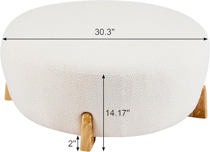 Christopher Knight Home Tatia Modern Boucle Upholstered Ottoman Coffee Table, Multi-Functional Sofa Footrest with Wooden Frame, Extra Seating for Living Room, Bedroom, Entryway, White+Natural