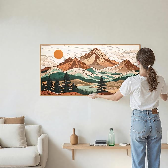 Tinonedraw Mountain Framed Canvas Wall Art, Sunrise Forest Woodland Landscape Art Prints, Boho Ridge Scenery Wall Decor, Wood Pine Wilderness Art Paintings for Living Room Bedroom Office 20"x40"