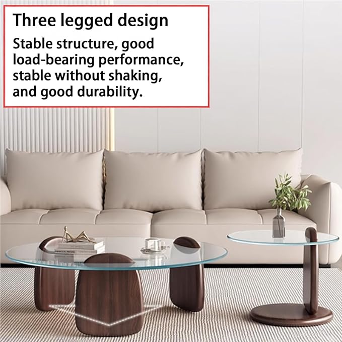 EASYSOUL Modern Round Coffee Table with Glass Top, 27.56" D x 27.56" W x 14.69" H, Circular Tea Tables for Living Room Home Office Industrial Cocktail Tables (Walunt-Clear Glass/27.56")