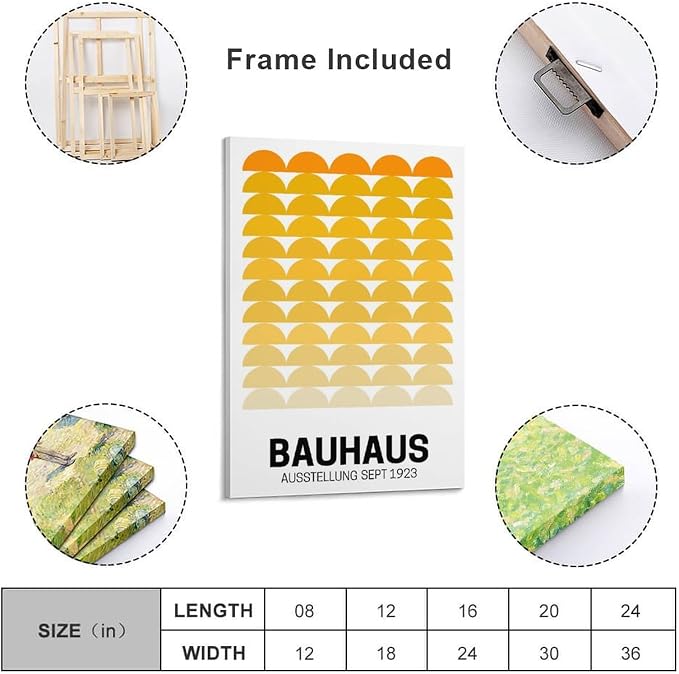 Bauhaus Vintage Poster,yellow Abstract Retro Art,Bauhaus Wall Art Canvas Wall Art Print Poster For Home School Office Decor Frame-style 20x30inch(50x75cm)