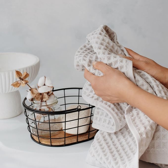 sea me at home Waffle Hand Towel – 100% Turkish Cotton, Quick-Dry, Soft and Absorbent Bathroom Towel (Light Grey)
