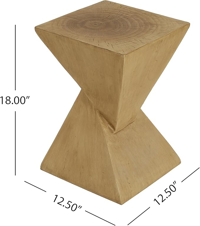 ø12.5'' Square Hourglass Side Table End Table for Living Room, Modern Retro Style, Magnesium Oxide & Light Weight for Indoor & Outdoor, No Assembly, Wood Grain, Light Natural
