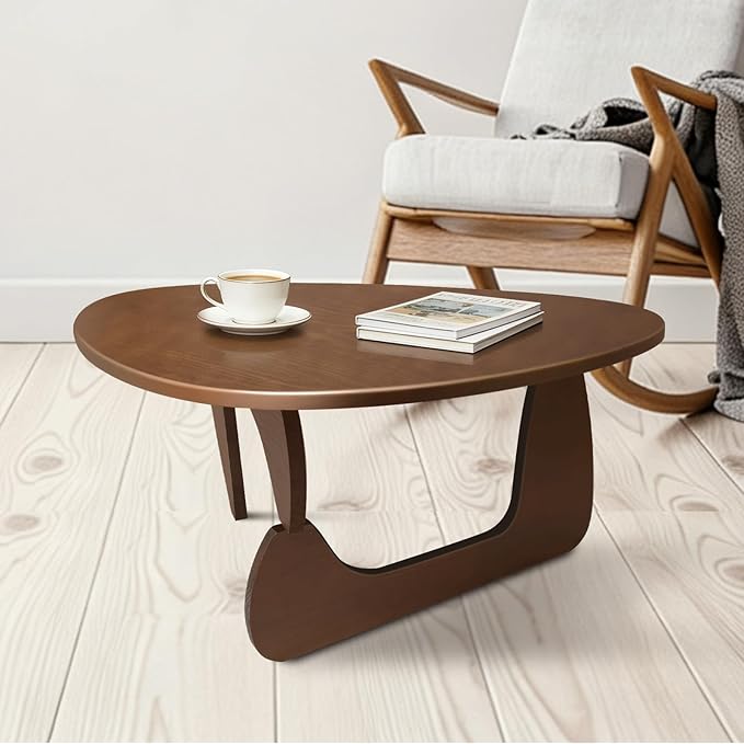 Mid Century Modern Solid Wooden Coffee Table,Small UniqueTriangle Wood Center Tables, Sturdy TeaTable Suitable for Living Room Bedroom Balcony Patio Walnut