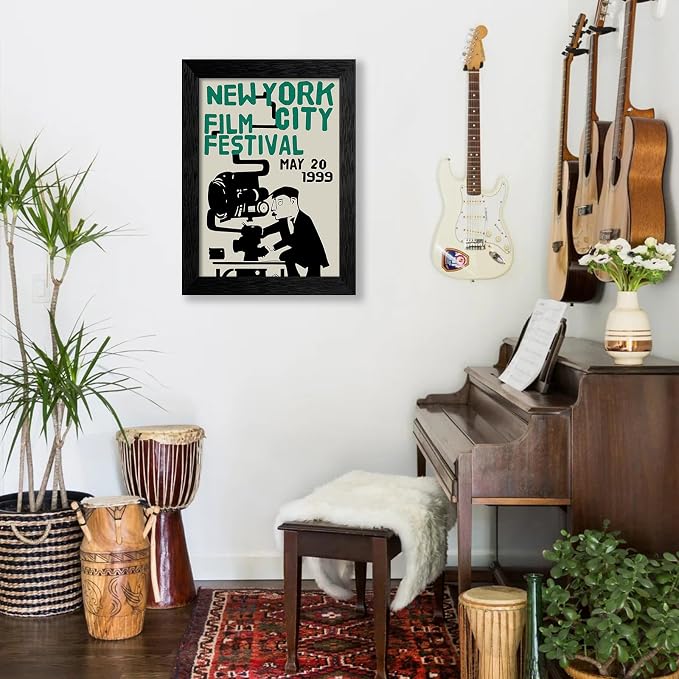 1999 NYC Film Festival Canvas Poster Vintage New York Movie Wall Art Modern Trendy Minimalist Abstract Prints for Apartment Bedroom Dorm Wall Decor 012X16 inch Black Framed