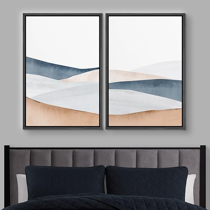 IDEA4WALL Framed Canvas Print Wall Art Set Pastel Watercolor Mountain Valley Landscape Nature Wilderness Illustrations Modern Art Scenic Colorful for Living Room, Bedroom, Office - 16"x24"x2 Black
