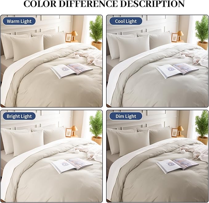 NEXHOME PRO 100% Washed Cotton Duvet Cover Full Size, Ogranic Natural Linen Feel Breathable Bedding Set with Zipper Closure, 3 Pieces Duvet Cover Set Linen (No Comfortert) 8090