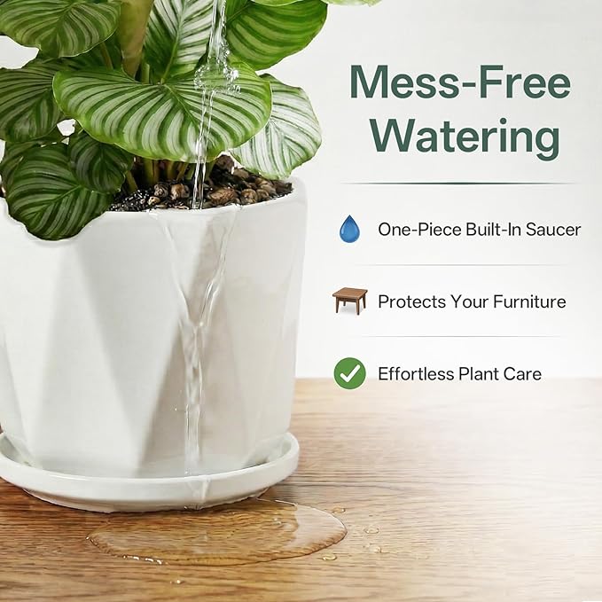 White Ceramic Planter, Plant Pots Indoor with Drainage, 6.5+5.5+4.5 Inch Octagon Modern Decor Flower Pots for Succulents and Cactus, Perfect for Desk, Window Sill, Living Room