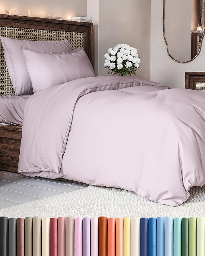 Duvet Cover Twin/Twin XL Size - Extra Soft Twin/Twin XL Size Duvet Cover - Lightweight, Breathable & Cozy w/Zipper Closures and Ties - 68" x 90" Inches - (Light Lavender) Comforter Not Included