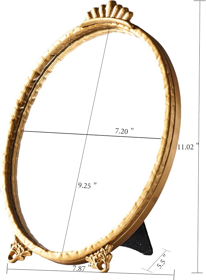 Gold Vintage Decor Vanity Mirror,Baroque Wall Art Retro Oval Mirror,Antique Wall Mirrors Decorative,Maximalist Decor Mirror for Desk Bedroom Bathroom Dresser Wall-Mounted,11.0" L x 7.9" W Gold