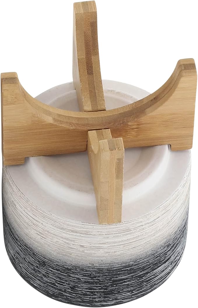 Modern Ceramic Planter with Wooden Stand – Stoneware Plant Pot Holder, Stylish Indoor & Outdoor Home Decor for Living Room, Bedroom, Office, or Garden, Plant Stand Indoor – 6", Gray & White