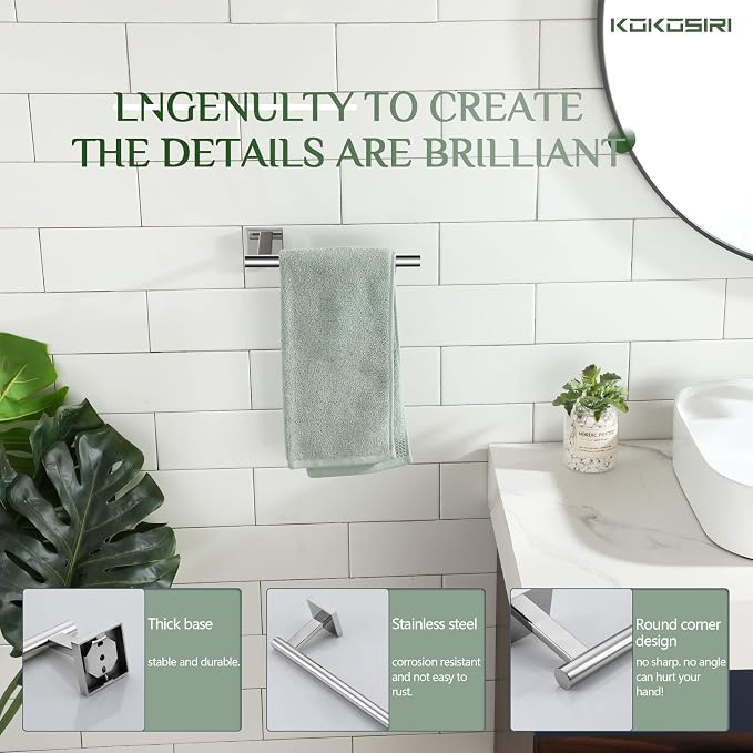 KOKOSIRI Hand Towel Bar Chrome Bathroom Towel Rail Holder Kitchen Paper Holder Wall Mounted Toilet Cabinet Mount, Polished Stainless Steel B3008CH
