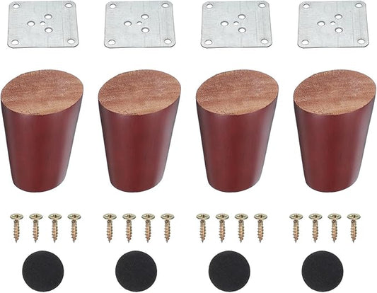 PATIKIL Wood Furniture Legs, 4Pcs 2.4" Tapered Replacement Sofa Leg for Chair Couch Bed Coffee Table Dresser, Red Walnut