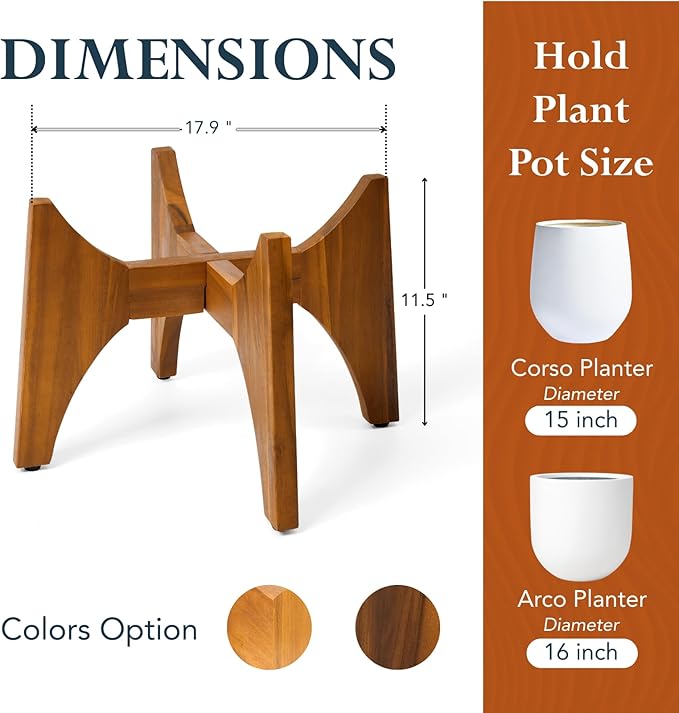 KUTE NEST 11.5" H x 17.9" W Acacia Solid Wood Plant Stand, Mid Century Plant Holder for Outdoor & Indoor Use, Ideal for Corso & Arco Planter, Walnut Finish for Modern Home (Walnut, Low - Medium)