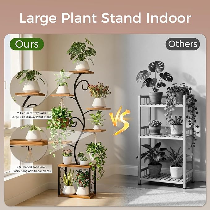 64" Plant Stand Indoor with Grow Lights, Tall Plant Shelf for Indoor Plants, 7 Tiered Plant Rack with Larger Flower Holder, 3 Light Modes, Corner Plant Stand with Adjustable Brightness & Timer
