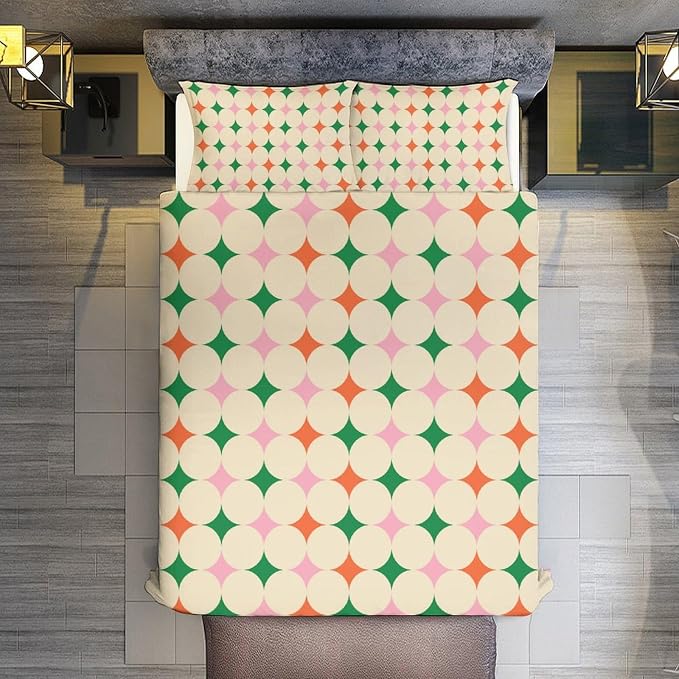 Modern Mid Century Duvet Cover, Vintage Geometry Bedding Sets Soft Comforter Cover，Aesthetic Abstract Art Bedding 3 Piece (1 Duvet Cover 102"x90" + 2 Pillow Sham 20"x30")