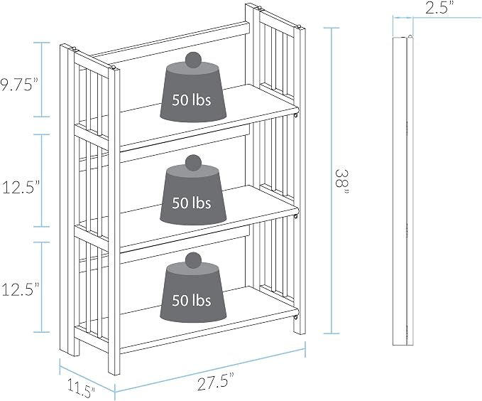 Casual Home 3 Shelf Folding Stackable Bookcase, 27.5" Wide, Espresso