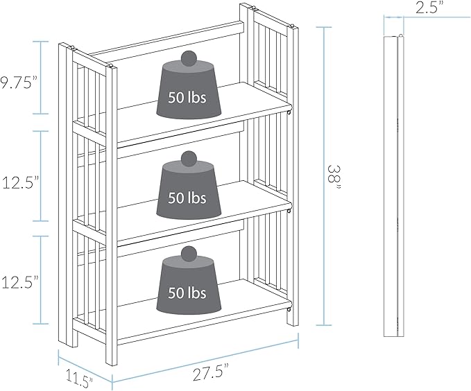 Casual Home 3-Shelf Folding Stackable Bookcase (27.5" Wide)-Natural
