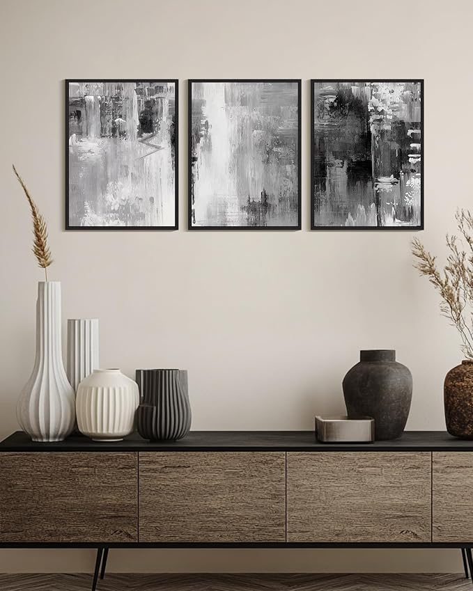 KUVIOKE Black Abstract Framed Canvas Wall Art Minimalist Graffiti Pastel Wall Decor Modern Art Painting for Bedroom Hallway 12x16in (Black Framed)