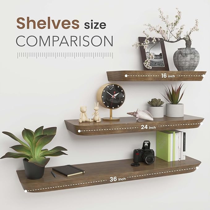 Premium Wood White Floating Shelves for Wall 16 Inch (Set of 2) (American Walnut, Glossy, 36" x 8" x 1.6")