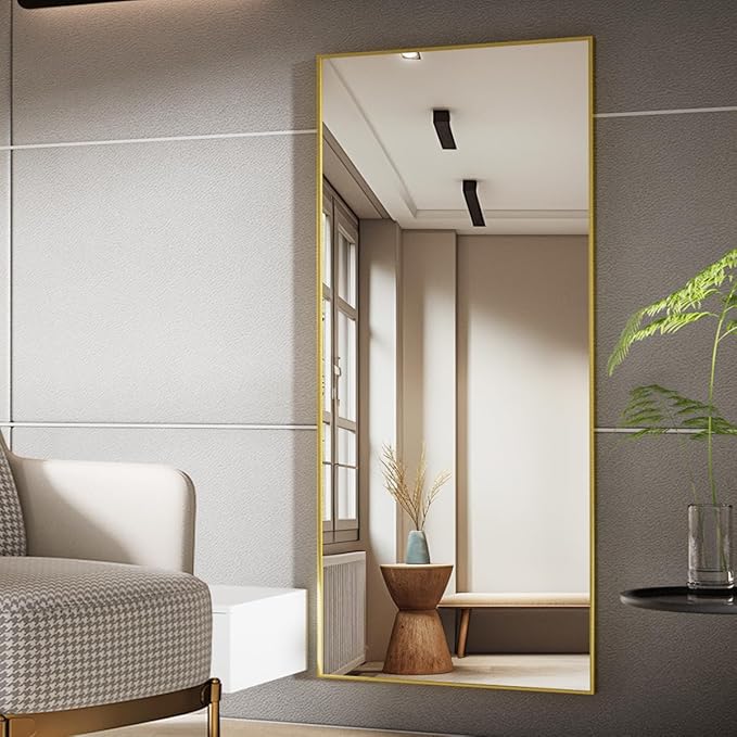 Koonmi 71"x26" Floor Mirror Full Length, Bedroom Floor Body Mirror with Stand, Large Gold Mirror, Leaning, Standing or Hanging Horizontally/Vertically