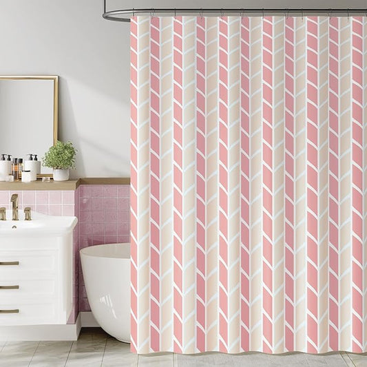 jinchan Pink and White Geometric Shower Curtain Chevron Arrow Farmhouse Shower Curtains for Bathroom Modern Waterproof Fabric with 12 Hooks 70x72 Inches