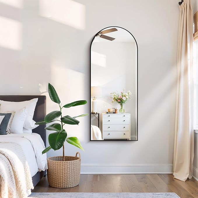 CIRCUMI Arched Wall Mirror, 20"x48" Black Arched Mirror with Tempered Glass, Metal Frame, Large Size for Bathroom, Living Room,Entryway,Over Sink, Arch Mirror for Decor,Shatterproof&Crystal-Clear