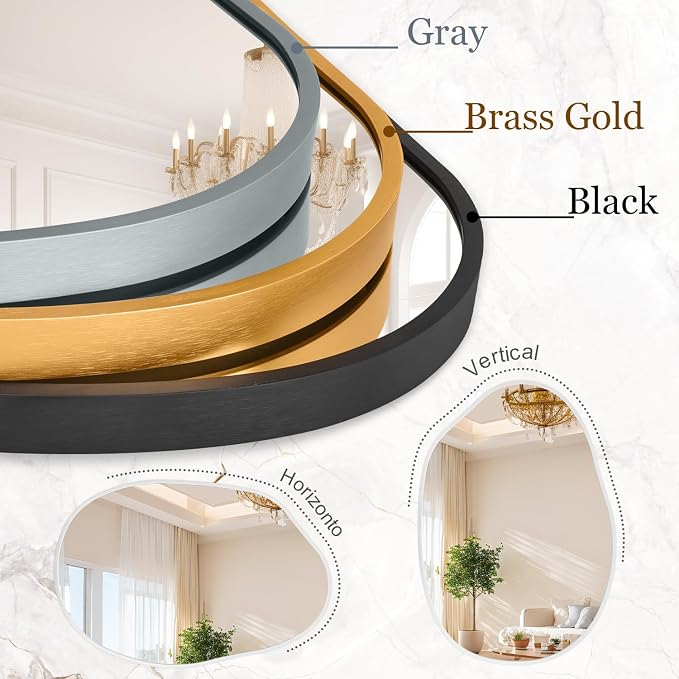 Irregular Wall Mirror Asymmetrical Mirrors, 18''x26'' Metal Framed Mirror for Bathroom Bedroom Living Room Entryway, Decorative Modern Aluminum Alloy Wall Decor, White