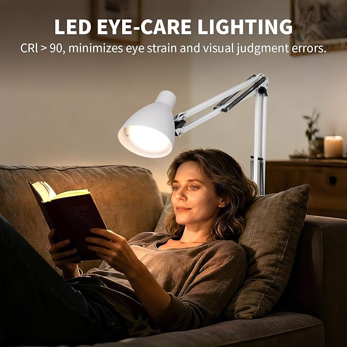 LED Desk Lamp with Clamp, 32" Classic Swing Arm Architect Desk Lamp 5 Color Modes 10 Brightness Level, Home Office Task Lamps Adjustable Gooseneck Clip-on Table Light for Reading, Home Working, Study