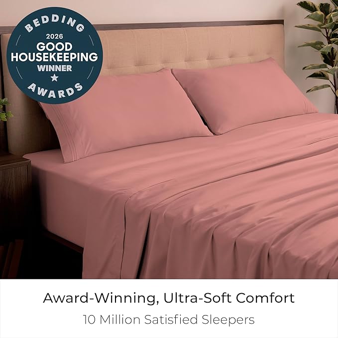 Mellanni King Sheets Set - 4 PC Iconic Collection Bedding - Hotel Luxury, Extra Soft, Cooling Bed Sheets - Wrinkle, Fade, Stain Resistant (King, Coral)