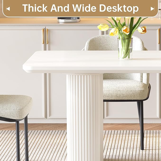 5 Pieces Dining Table & Chairs Set for 4, 78.97" Rectangular Kitchen Table with 4 Chairs, Kitchen & Dining Room Sets with Waved Legs for Home, Apartment, White