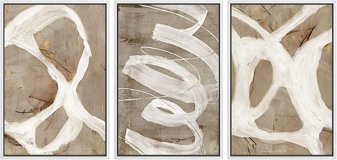 SIGNWIN Framed Canvas Print Wall Art Set White Brown Pastel Paint Strokes Shapes Abstract Illustrations Modern Art Decorative Nordic Chic Calm/Zen for Living Room, Bedroom, Office - 16"x24"x3 White
