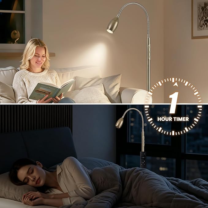 Reading Floor Lamp, Dimmable LED Floor Lamp with Remote, Standing Lamp with Flexible Gooseneck, Zoomable Spotlight, Reading light, Task Crafting Tall Lamps for Living Room Office Bedroom(Brass)