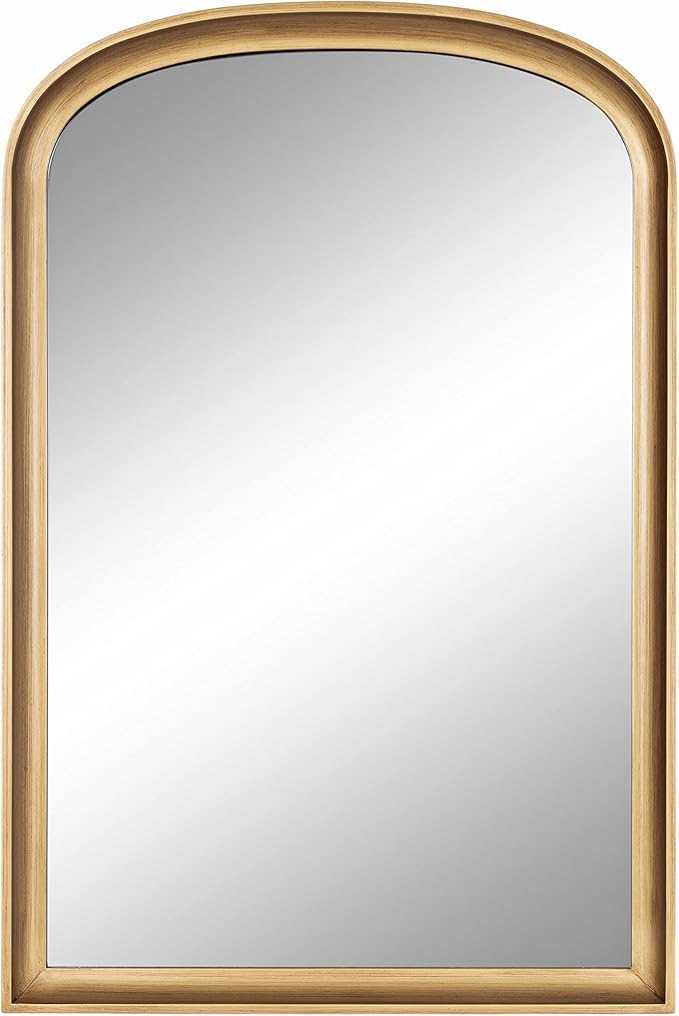 Kate and Laurel Hatherleigh Modern Arched Wooden Wall Mirror, 24 x 36, Gold, Decorative Wood Basket Arch Mirror for Use in Bathroom, Entryway, or Bedroom