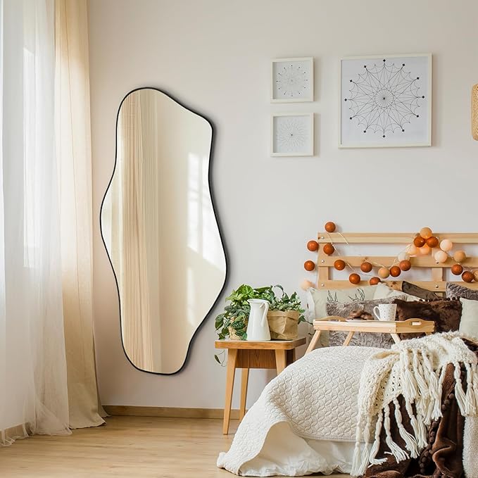 Irregular Mirror, 51.1"x23.6" Large Asymmetrical Frameless Mirror, Abstract Wall Mirrors Decorative, Modern Unique Shaped Mirrors for Living Room Bedroom Hallway Entryway Bathroom Fireplace