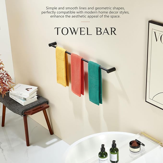 KOKOSIRI Bath Towel Bar Matte Black 32-Inch Bathroom Towel Holder for Wall Mounted Stainless Steel Bathroom Lavatory Hardware Accessories, B4007BK-L32