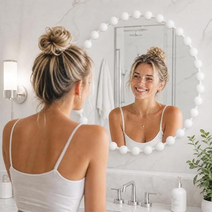 Madison Park 36 inch White Round Mirror, Round Mirrors for Wall Decor, Metal Frame Circle Mirrors for Bathroom, Living Room, Circle Wall Metal Art Mirror
