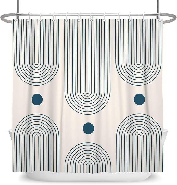 Mid Century Modern Shower Curtain Abstract Minimalist Arch Sun Lines Geometric Aesthetic Bath Curtain Boho Bathtub Decorations Waterproof Fabric Bathroom Curtain with Hooks 60x72 inch