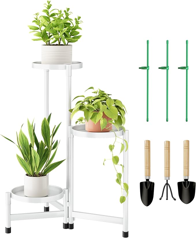 Cawukege 3 Tier Plant Stand Indoor, Tiered Plant Stand Outdoor for Multiple Plants, Corner Plant Shelf for Patio Balcony Porch Garden Living Room House,White