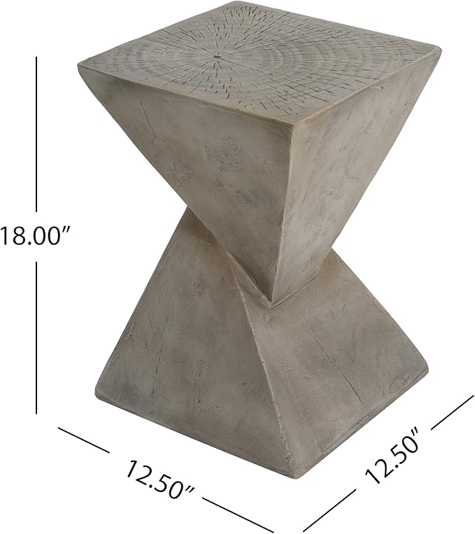 ø12.5'' Square Hourglass Side Table End Table for Living Room, Modern Retro Style, Magnesium Oxide & Light Weight for Indoor & Outdoor, No Assembly, Wood Grain, Light Gray