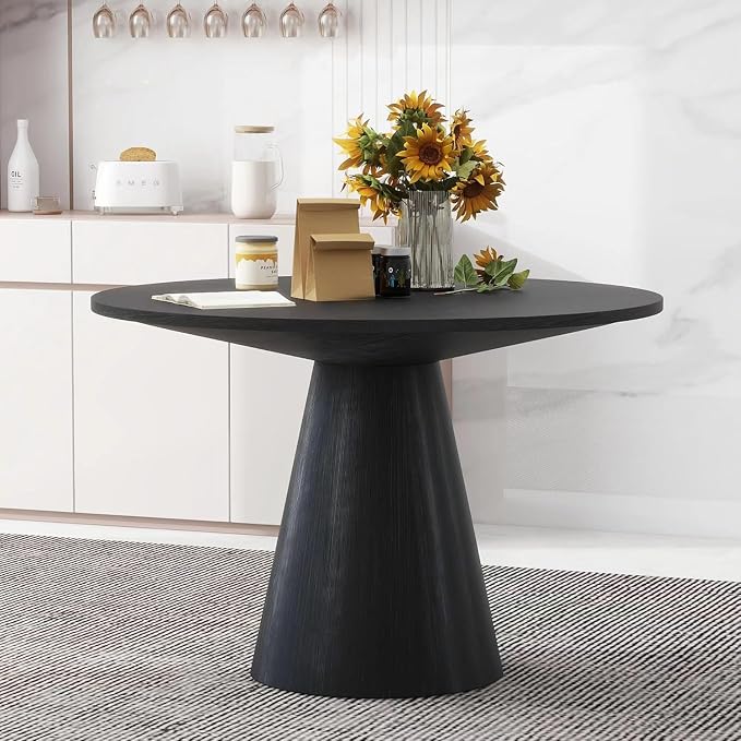 JUSTONE 46.5" Round Dining Table for 4, Retro Modern Kitchen & Living Room Table, Minimalist Design, Black